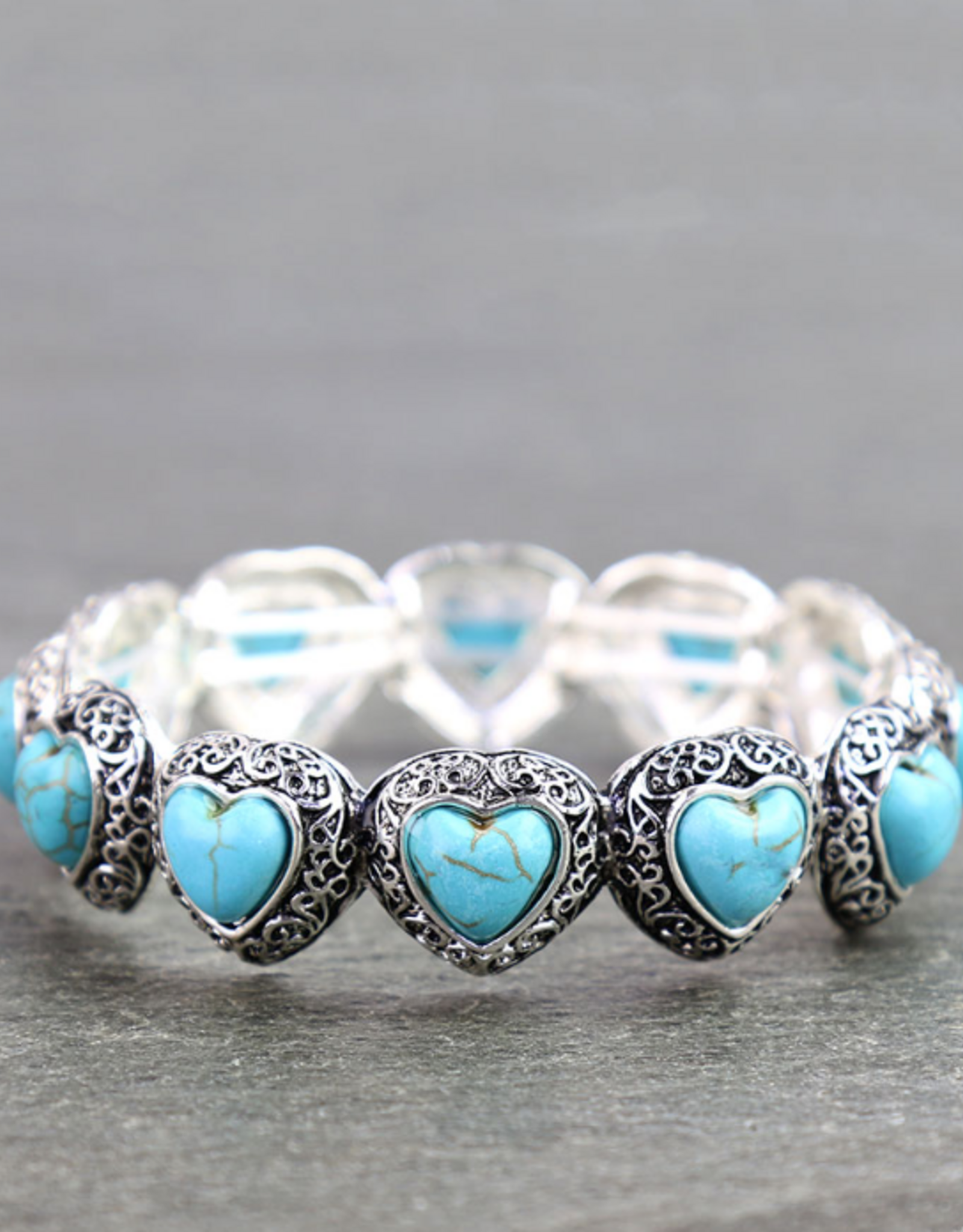 WESTERN STRETCH BRACELET TURQUOISE HEARTS