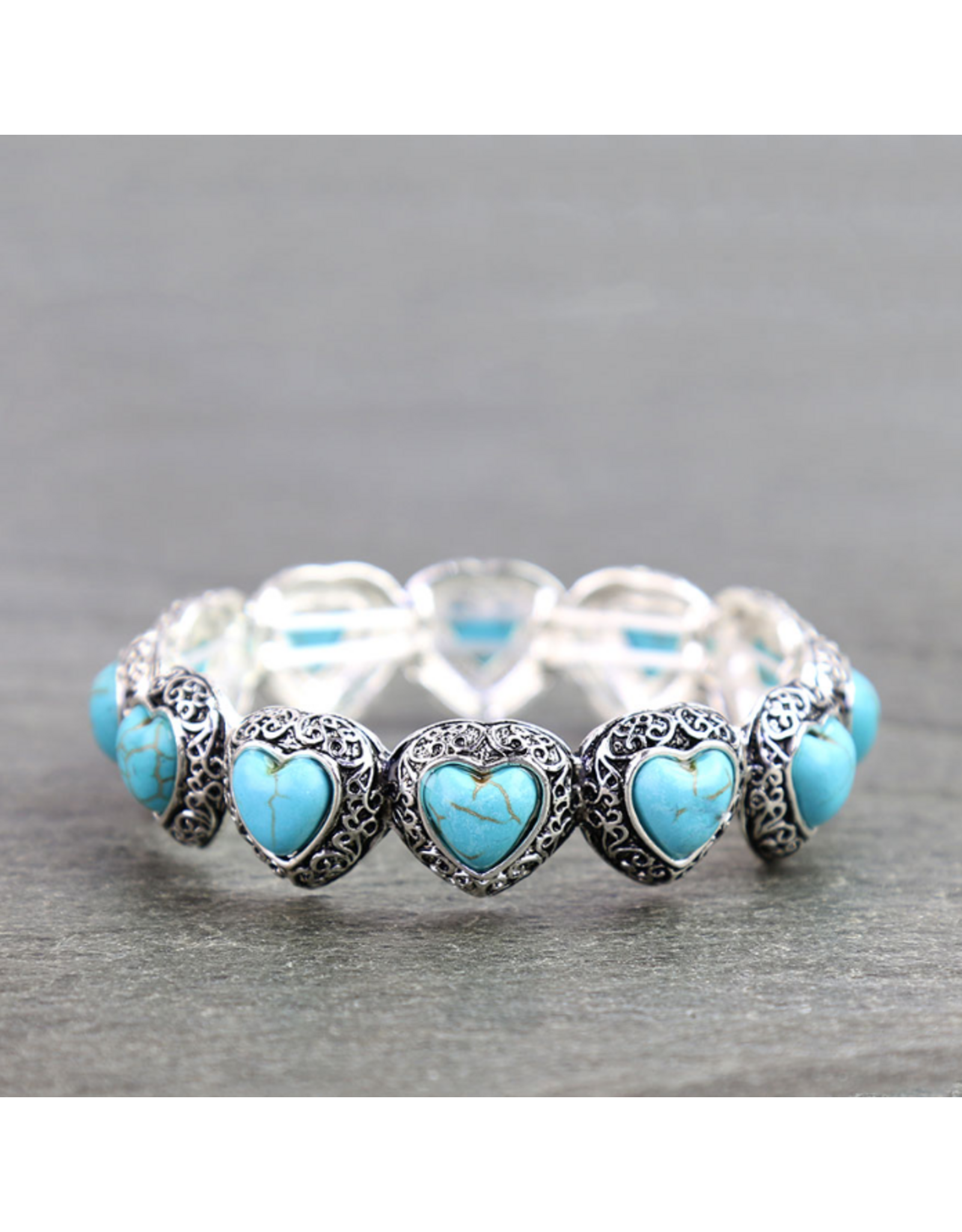 WESTERN STRETCH BRACELET TURQUOISE HEARTS