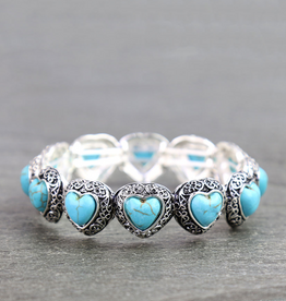 WESTERN STRETCH BRACELET TURQUOISE HEARTS
