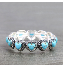 WESTERN STRETCH BRACELET TURQUOISE HEARTS