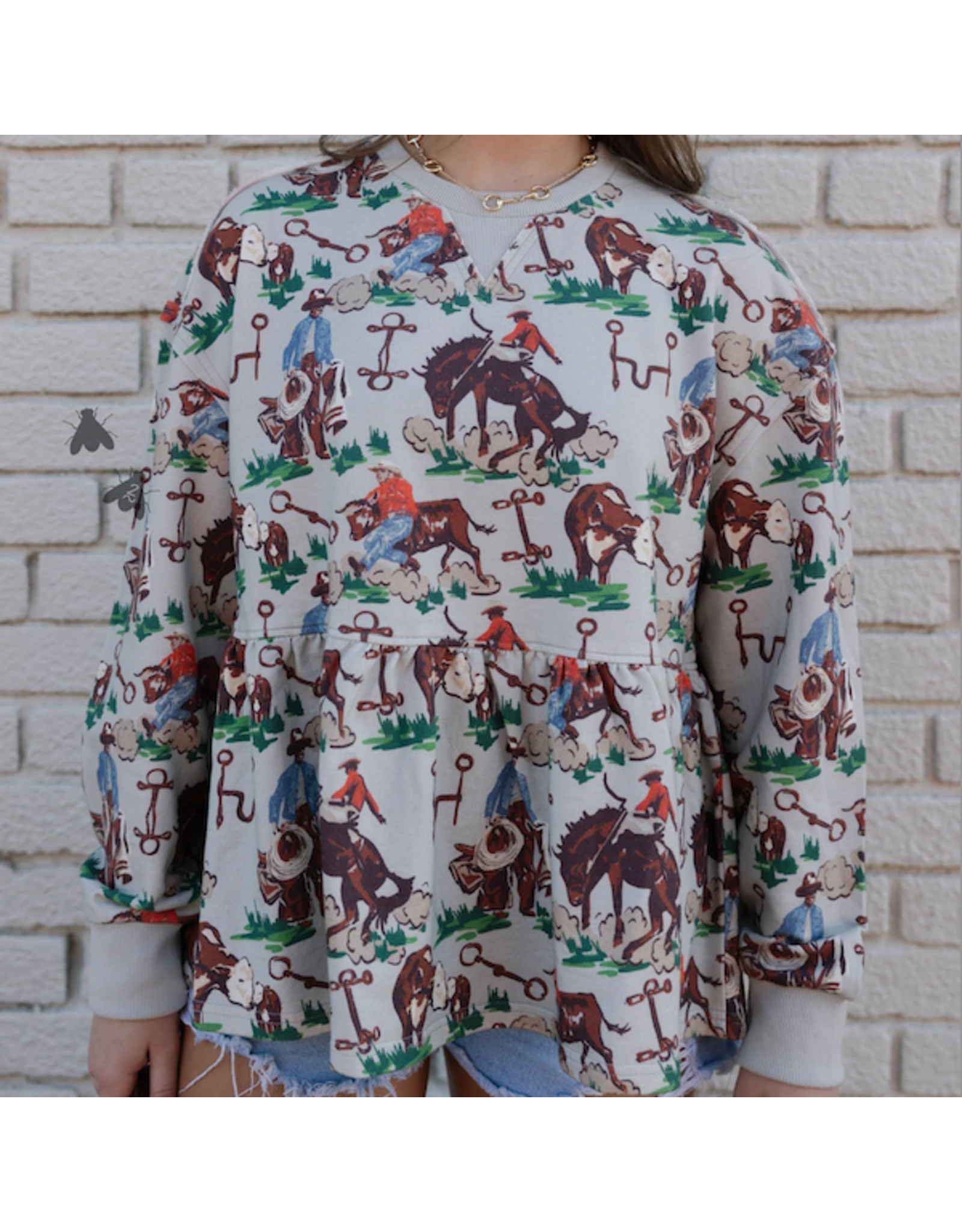 SHIRT WMS L/S COWHAND THINGS RUFFLED BOTTOM