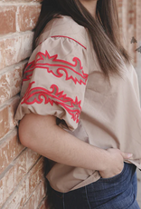 BLOUSE WMS S/S PUFF SLEEVE SWEETWATER STITCH