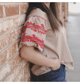 BLOUSE WMS S/S PUFF SLEEVE SWEETWATER STITCH