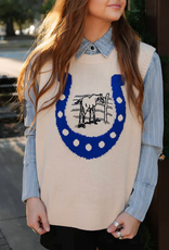 VEST SWEATER WMS STAY LUCKY BLUE HORSESHOE