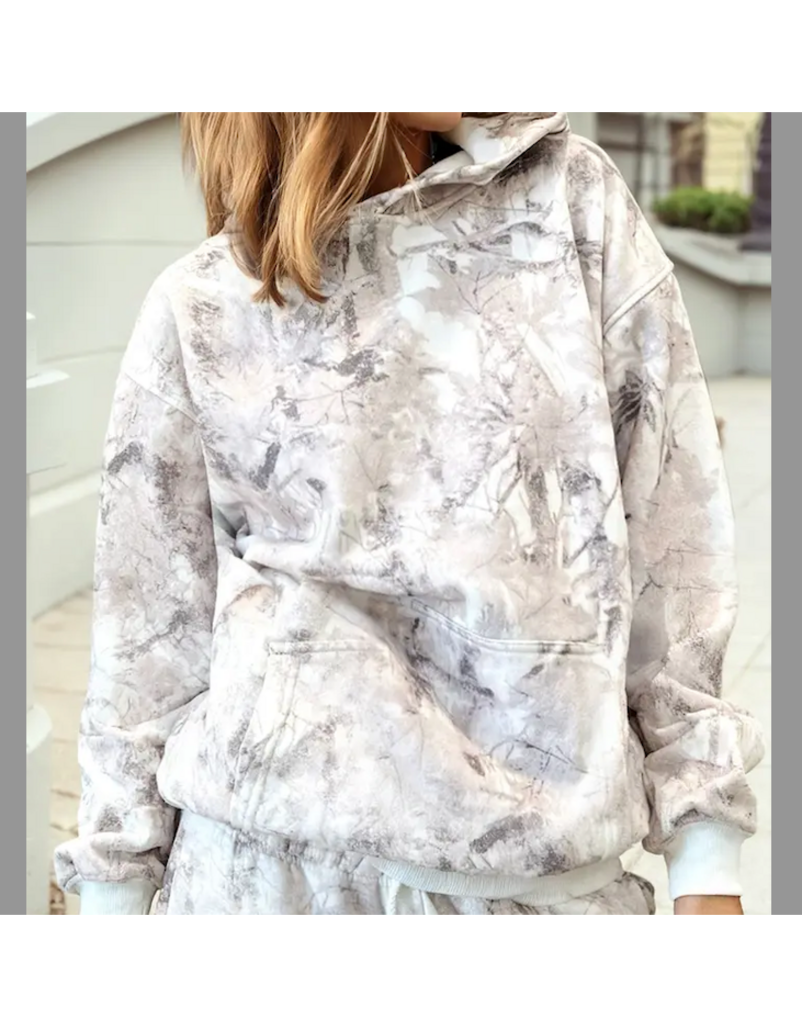 1 THE WOMEN SWEATS SET LIGHT GREY CAMO 2 PC RIB ELASTIC