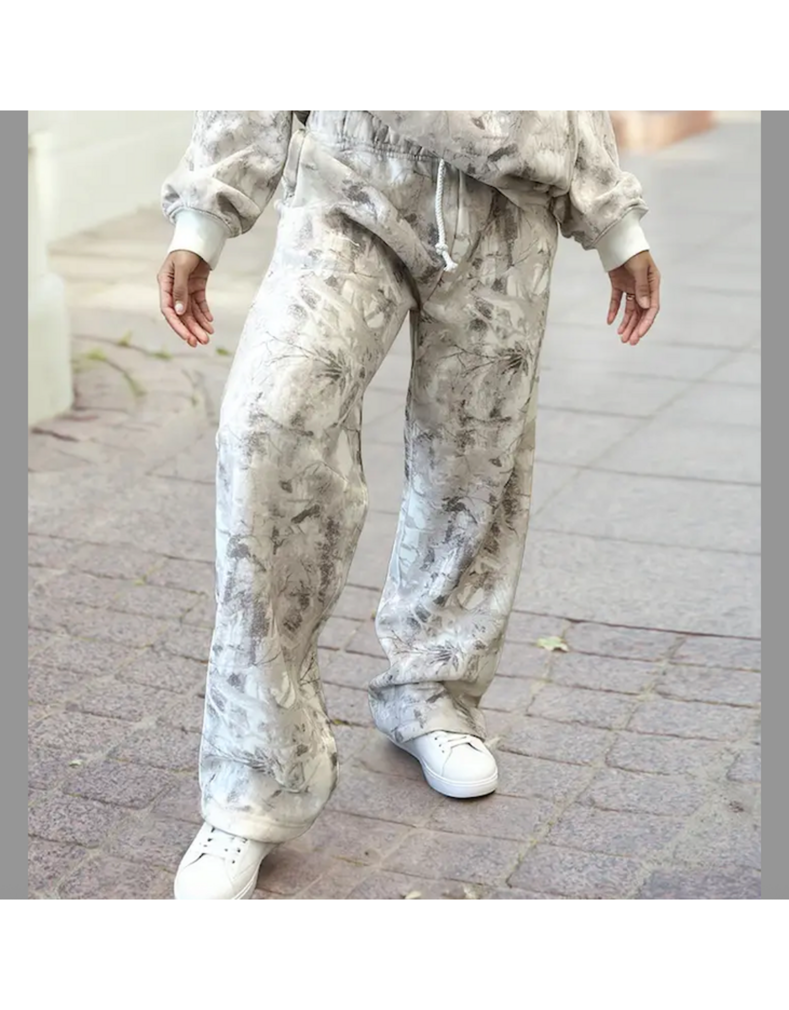 1 THE WOMEN SWEATS SET LIGHT GREY CAMO 2 PC RIB ELASTIC