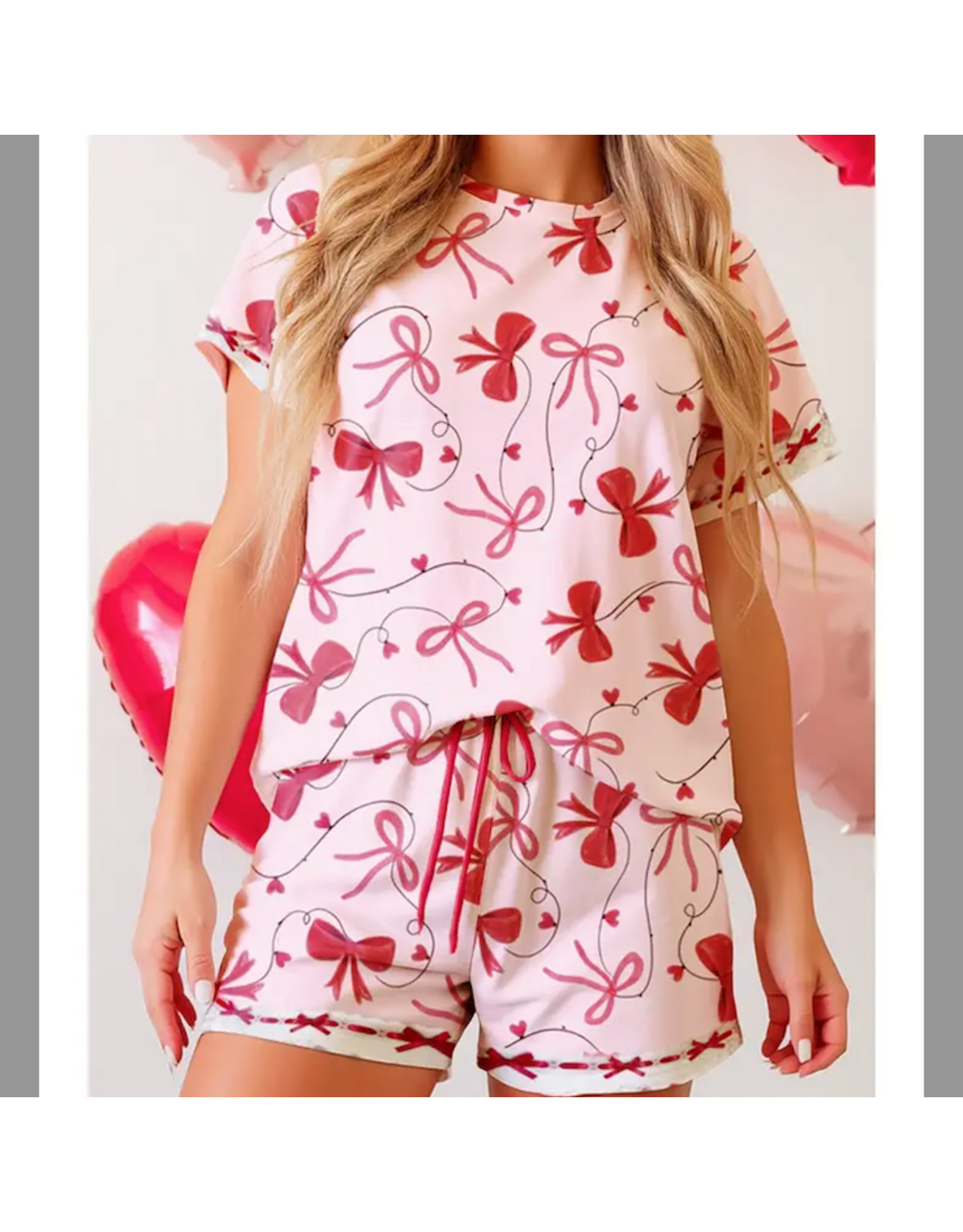 1 THE WOMEN PJ LOUNGE SET 2 PC BOW S/S SHIRT W/ SHORTS