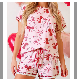 1 THE WOMEN PJ LOUNGE WMS SET 2 PC BOW S/S SHIRT W/ SHORTS