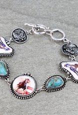 WESTERN RODEO PRINT BARREL RACER  TOGGLE BRACELET
