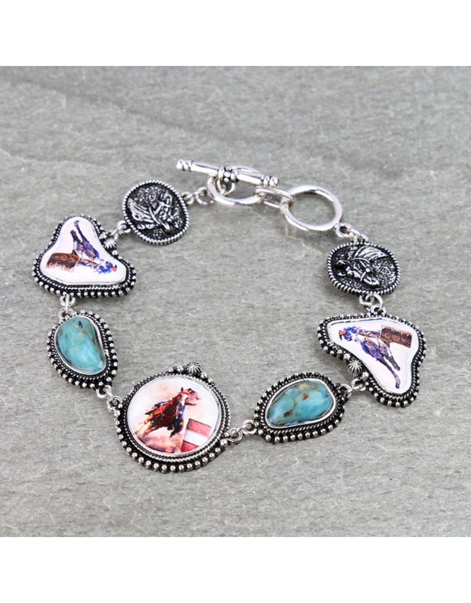 WESTERN RODEO PRINT BARREL RACER  TOGGLE BRACELET
