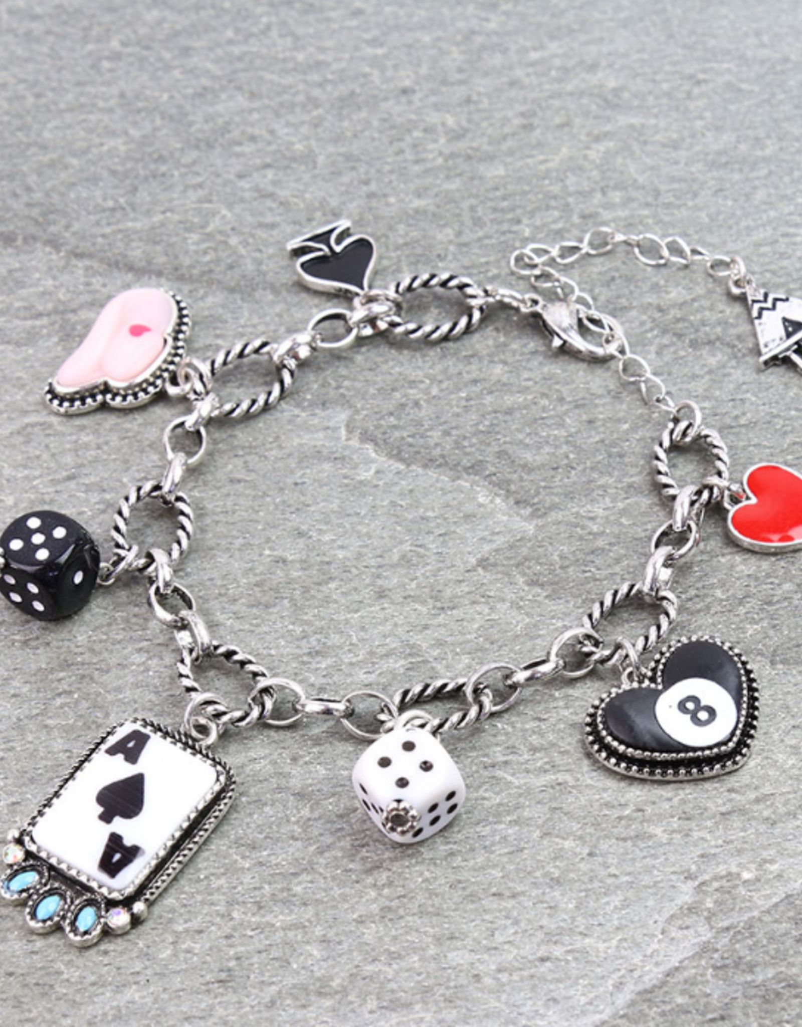 WESTERN CHARM BRACELET HEART, DICE, SPADE