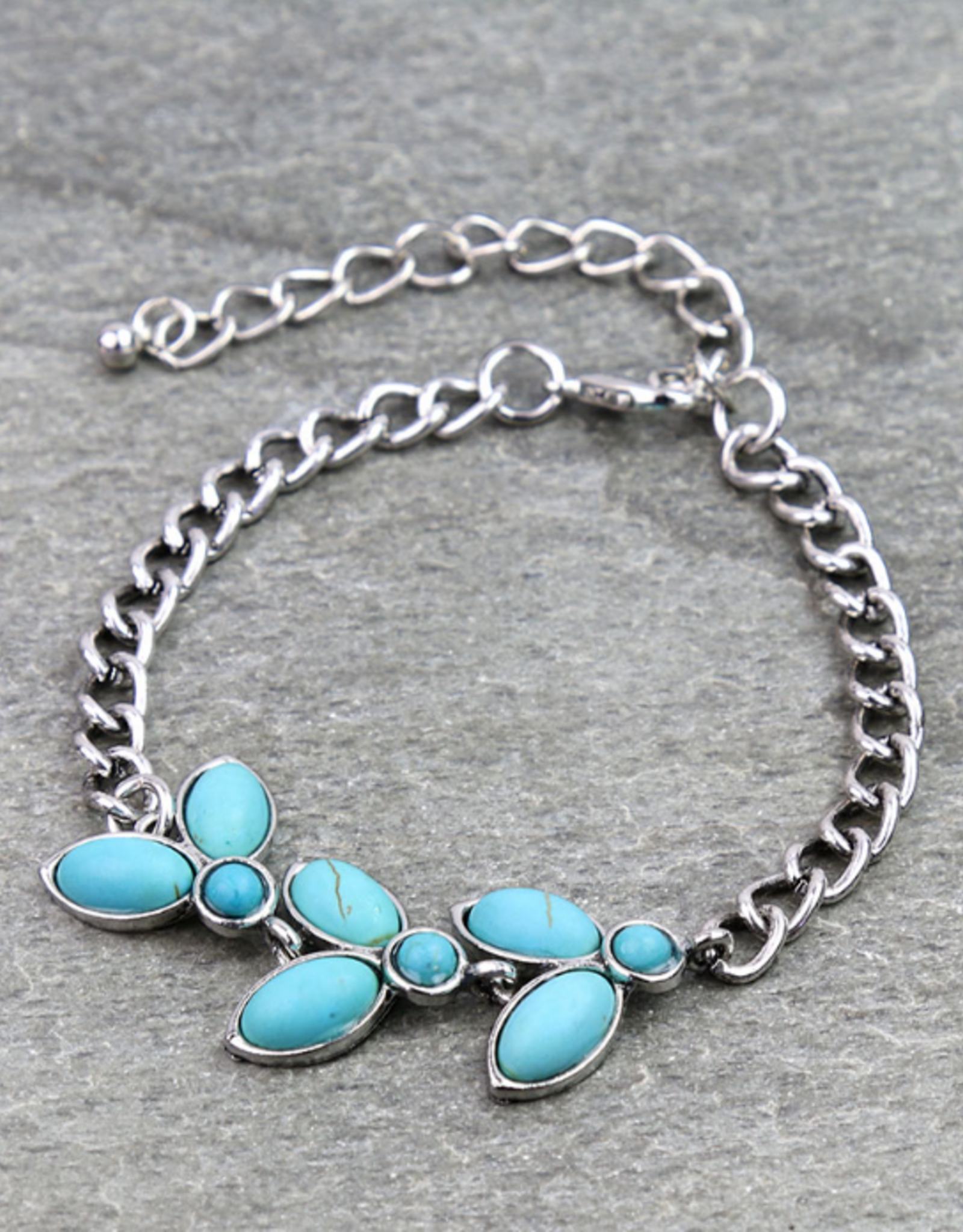 WESTERN OVAL FLORAL LINK TURQUOISE BRACELET