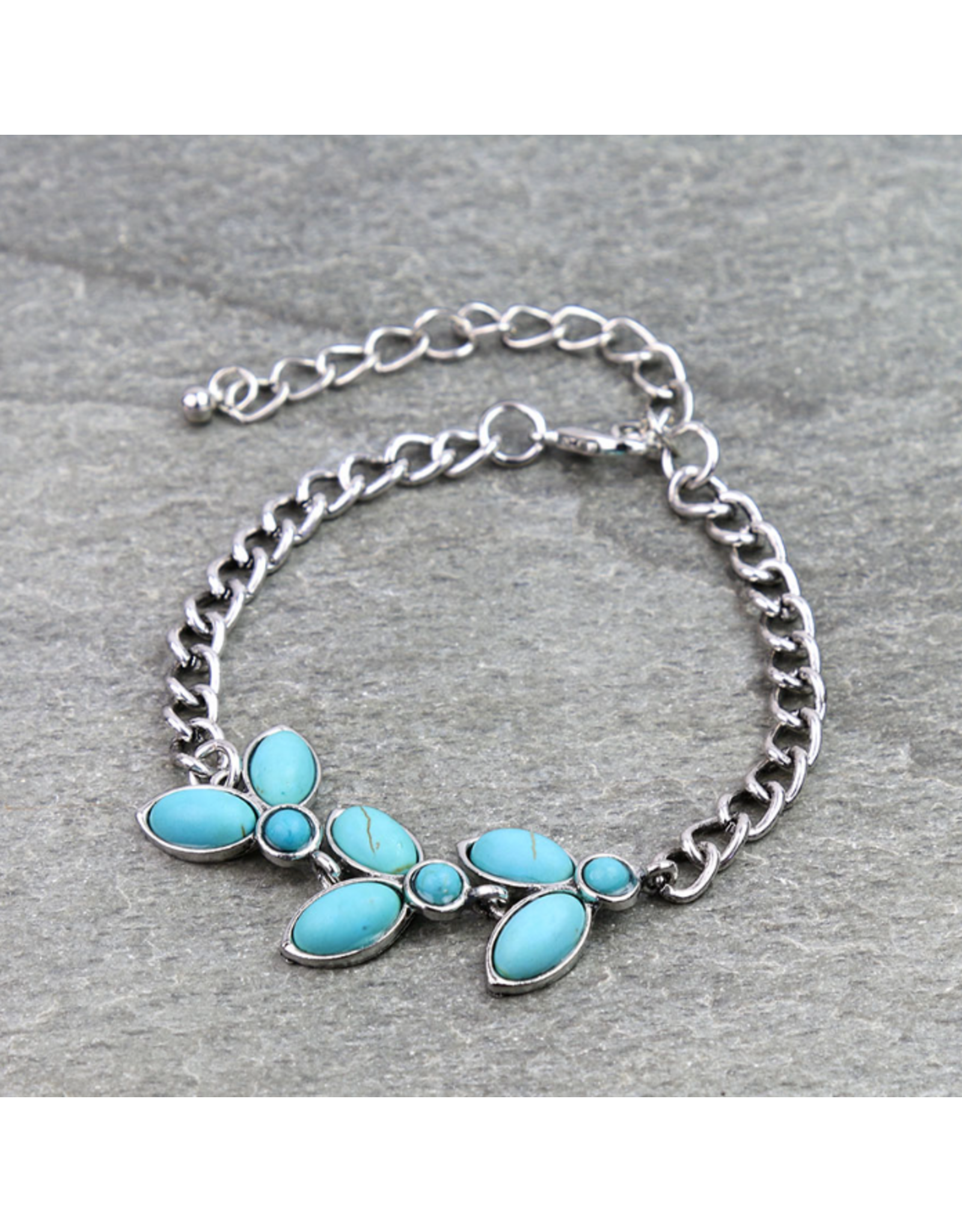 WESTERN OVAL FLORAL LINK TURQUOISE BRACELET