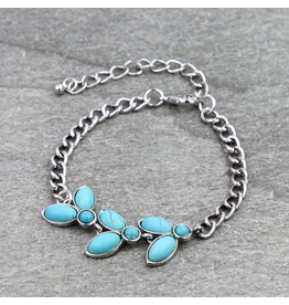 WESTERN OVAL FLORAL LINK TURQUOISE BRACELET