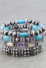 WESTERN STACKABLE BRACELETS NAVAJO PEARLS, DIAMOND GLASS SQUARE