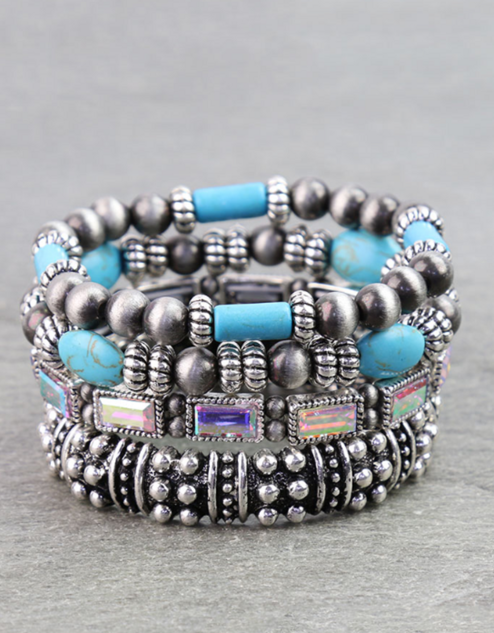 WESTERN STACKABLE BRACELETS NAVAJO PEARLS, DIAMOND GLASS SQUARE