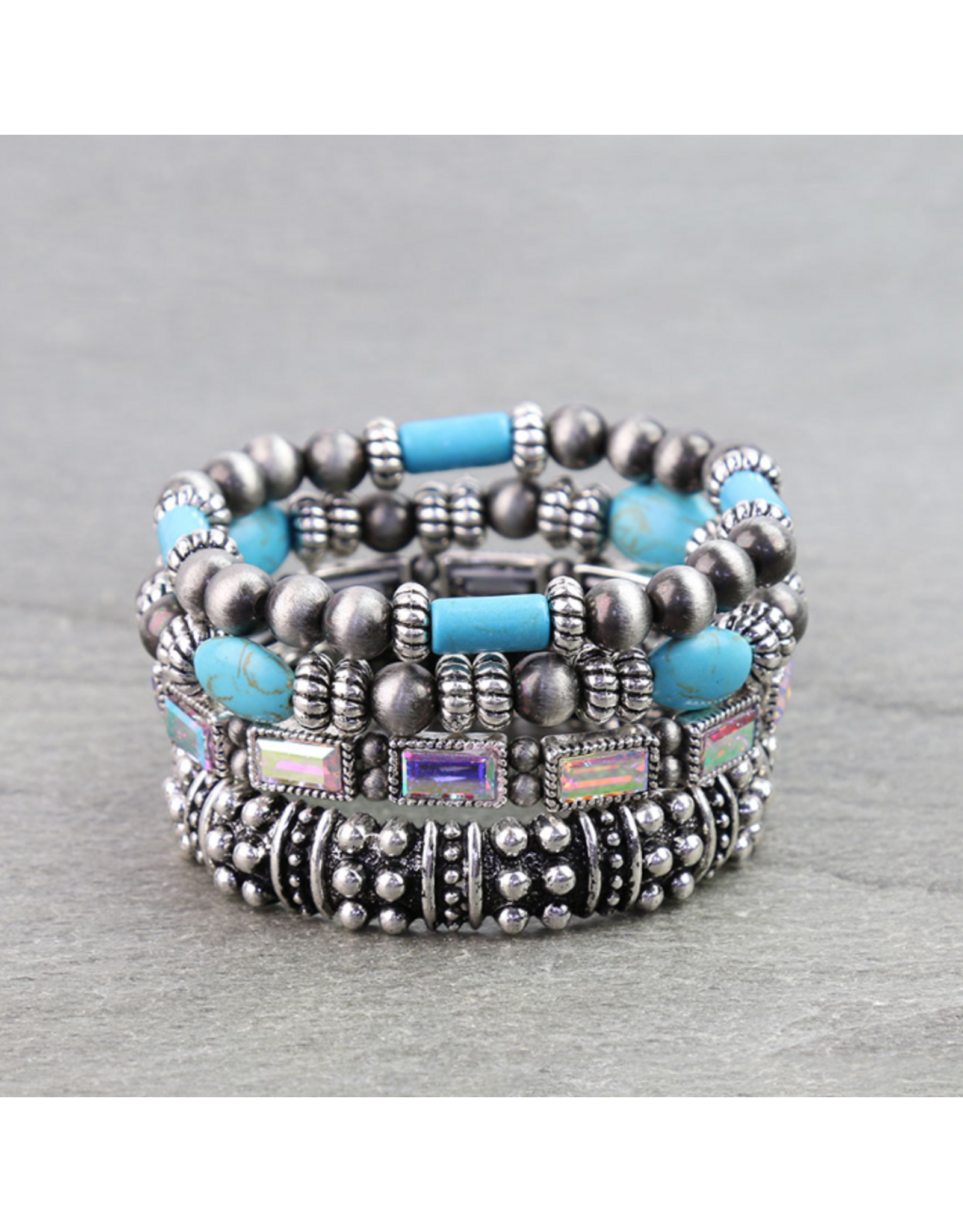 WESTERN STACKABLE BRACELETS NAVAJO PEARLS, DIAMOND GLASS SQUARE