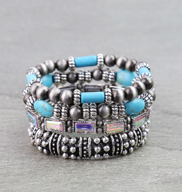 WESTERN STACKABLE BRACELETS NAVAJO PEARLS, DIAMOND GLASS SQUARE