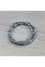 STACK OF 3 NAVAJO PEARL WITH TURQUOISE STONES BRACELETS