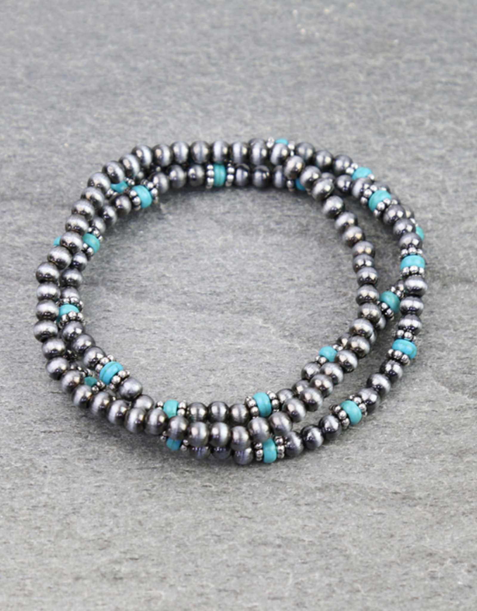 STACK OF 3 NAVAJO PEARL WITH TURQUOISE STONES BRACELETS
