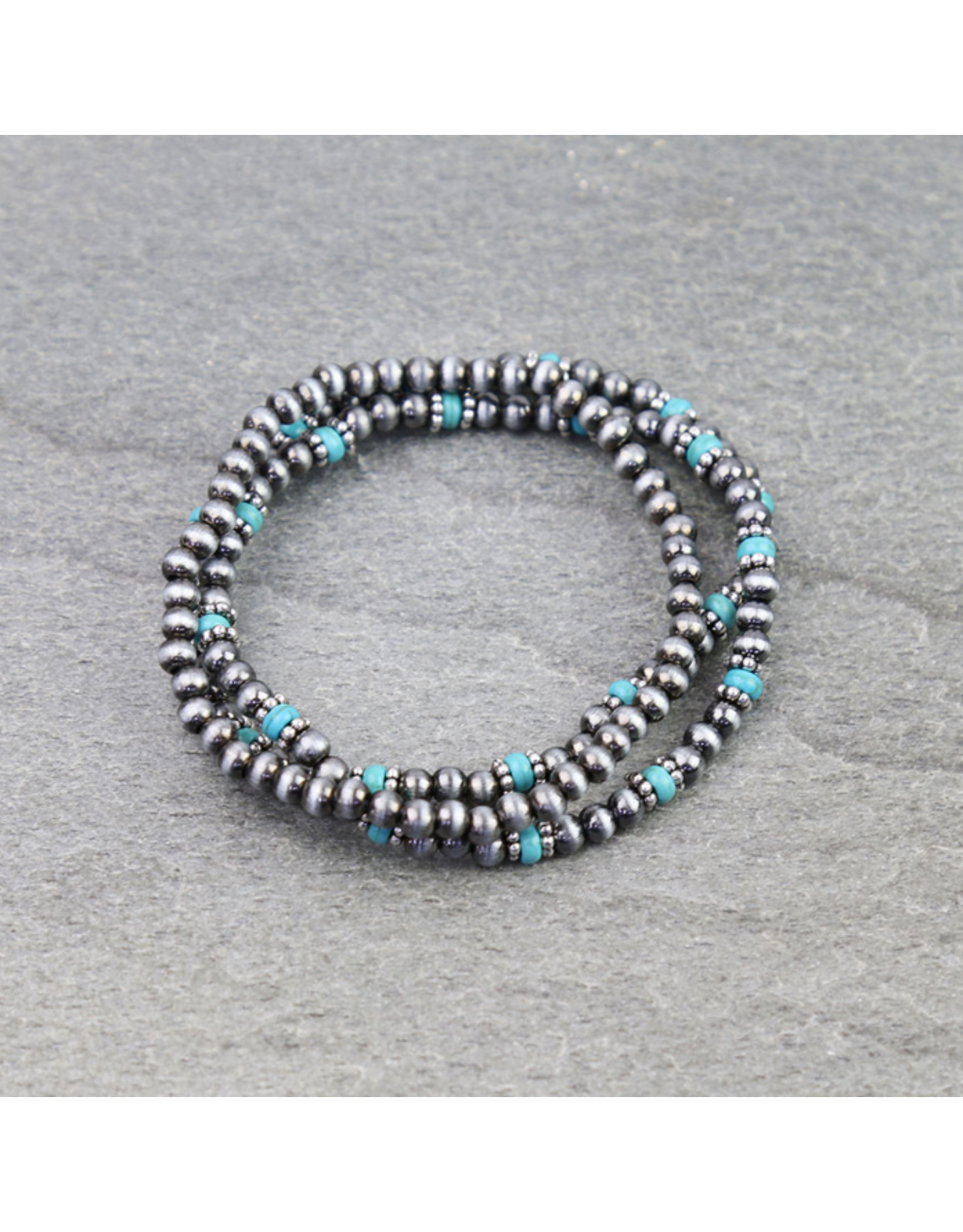 STACK OF 3 NAVAJO PEARL WITH TURQUOISE STONES BRACELETS