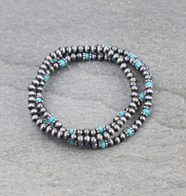 STACK OF 3 NAVAJO PEARL WITH TURQUOISE STONES BRACELETS