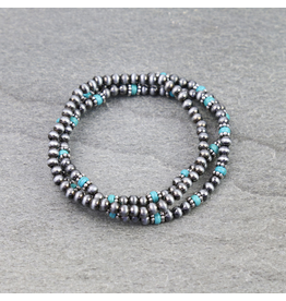 STACK OF 3 NAVAJO PEARL WITH TURQUOISE STONES BRACELETS