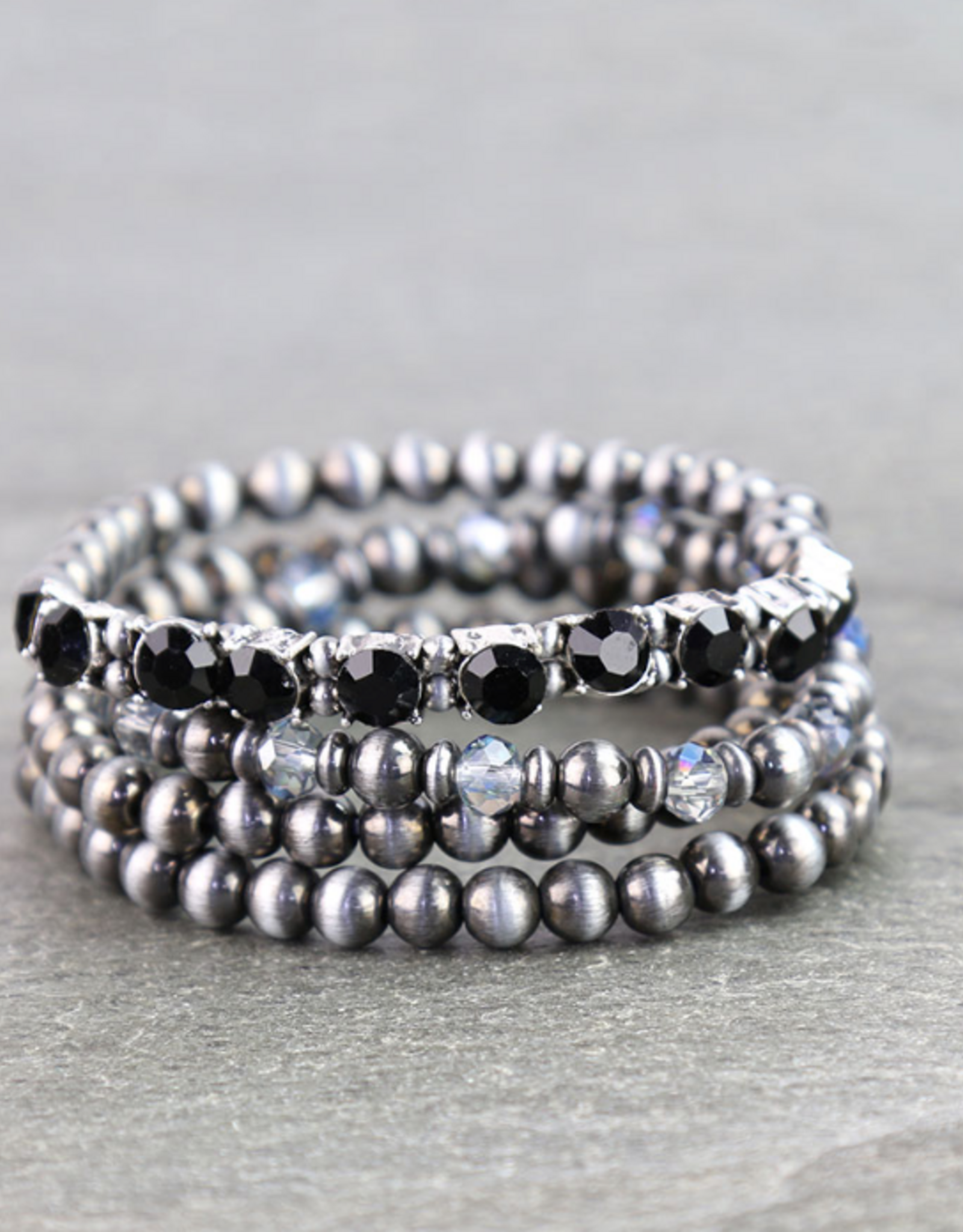 WESTERN BRACELET NAVAJO PEARL & GLASS STONES BLACK