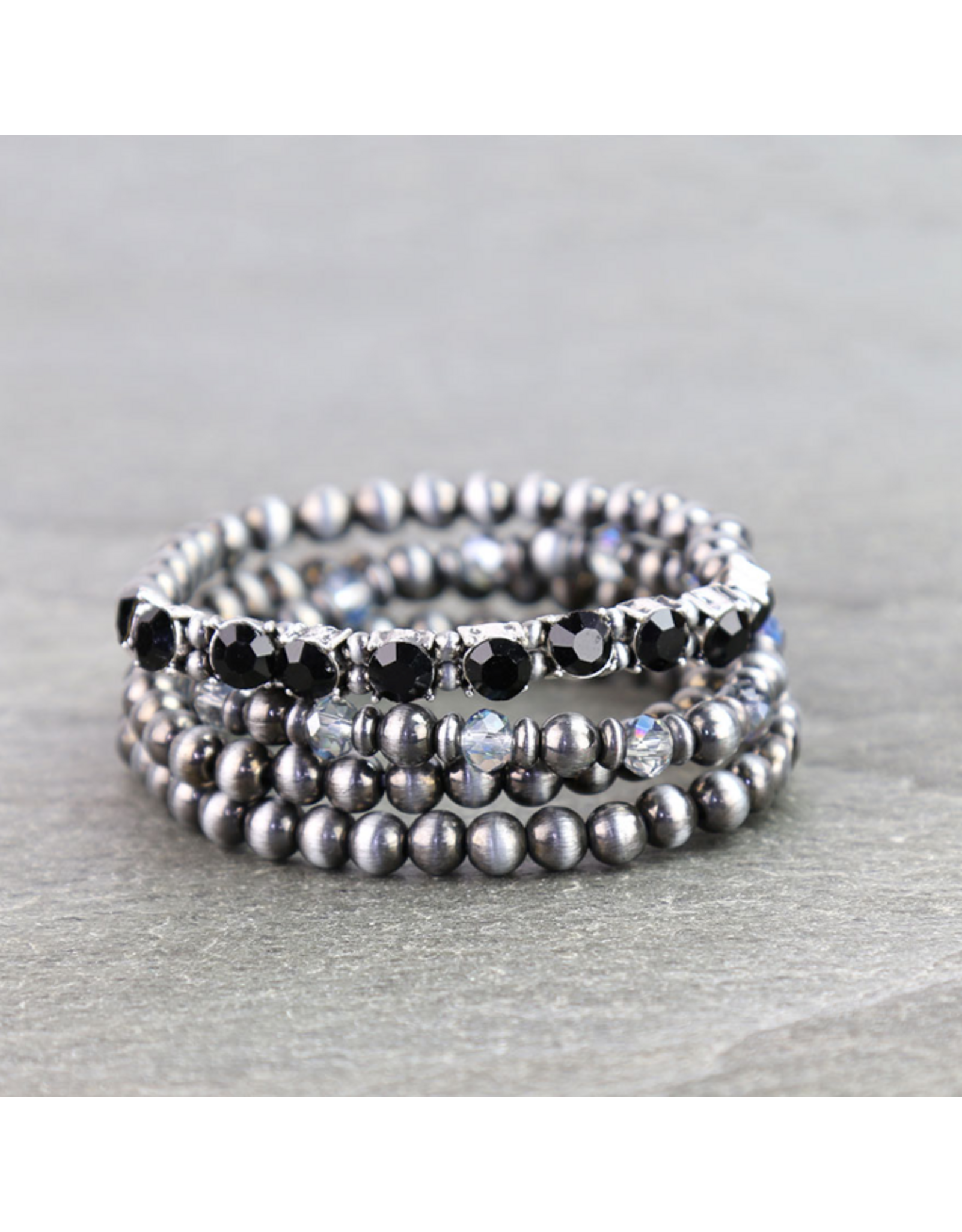 WESTERN BRACELET NAVAJO PEARL & GLASS STONES BLACK