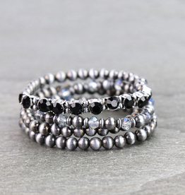 WESTERN BRACELET NAVAJO PEARL & GLASS STONES BLACK