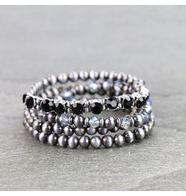 WESTERN BRACELET NAVAJO PEARL & GLASS STONES BLACK