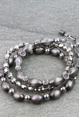 STACK OF 3 NAVAJO PEARL BRACELETS OVAL BEADS WITH FLORAL BEADS