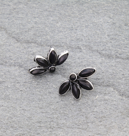 WESTERN FLOWER STONE STUD EARRINGS BLACK