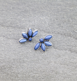 WESTERN FLOWER STONE STUD EARRINGS  BLUE
