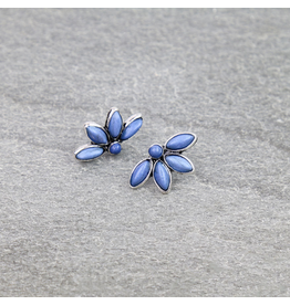 WESTERN FLOWER STONE STUD EARRINGS  BLUE