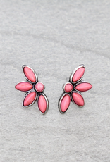 WESTERN FLOWER STONE STUD EARRINGS PINK