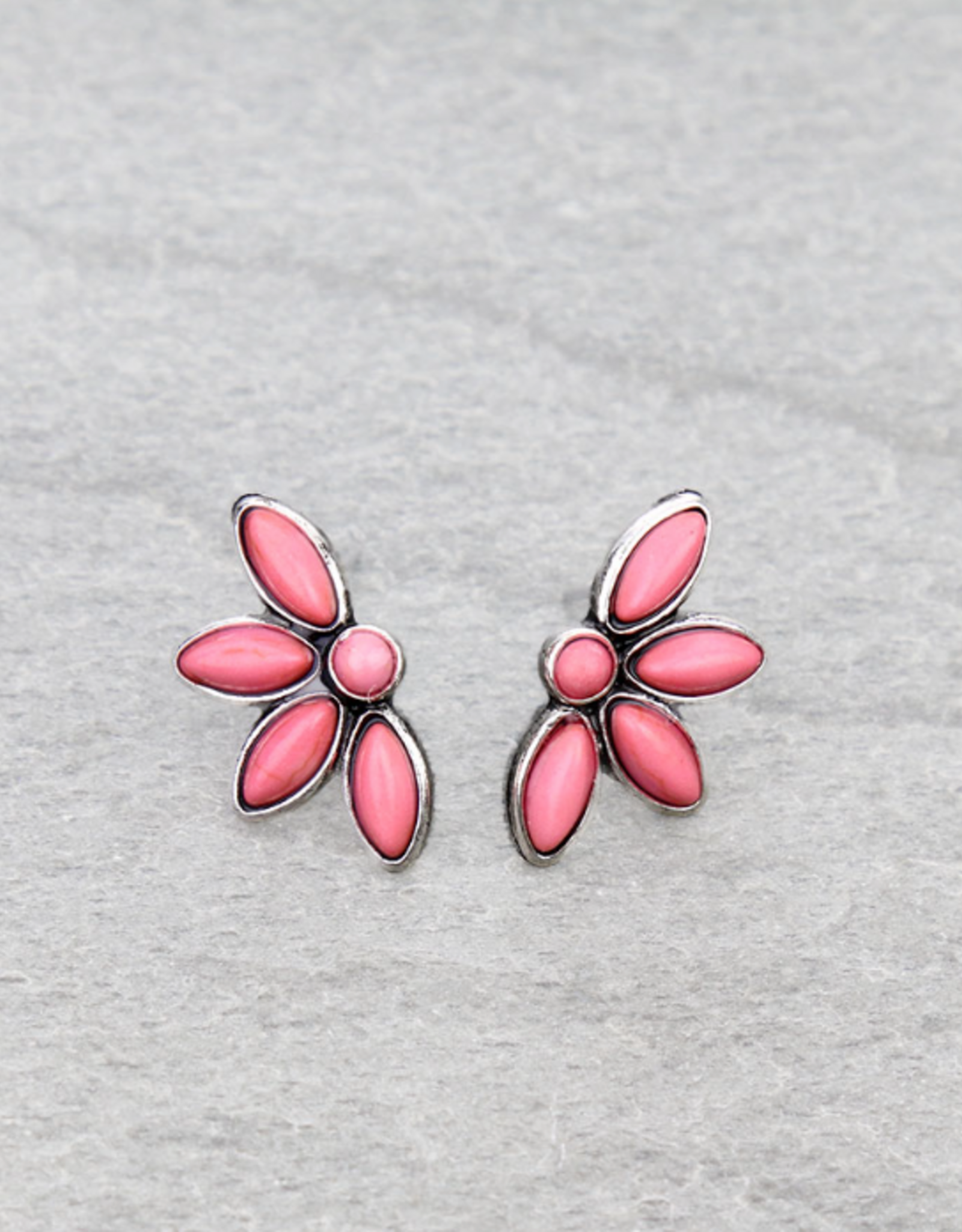 WESTERN FLOWER STONE STUD EARRINGS PINK