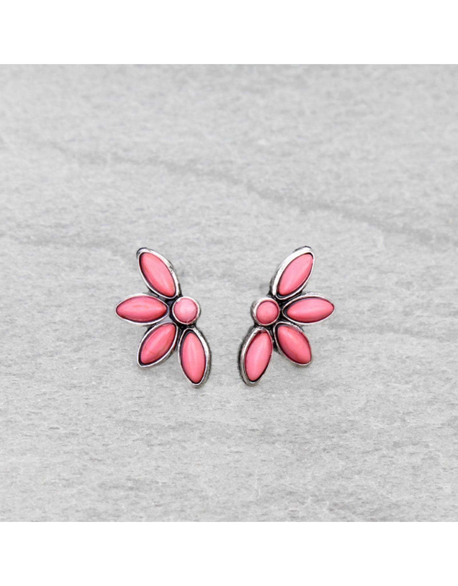 WESTERN FLOWER STONE STUD EARRINGS PINK