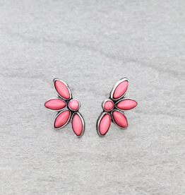 WESTERN FLOWER STONE STUD EARRINGS PINK