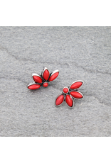 WESTERN FLOWER STONE STUD EARRINGS RED