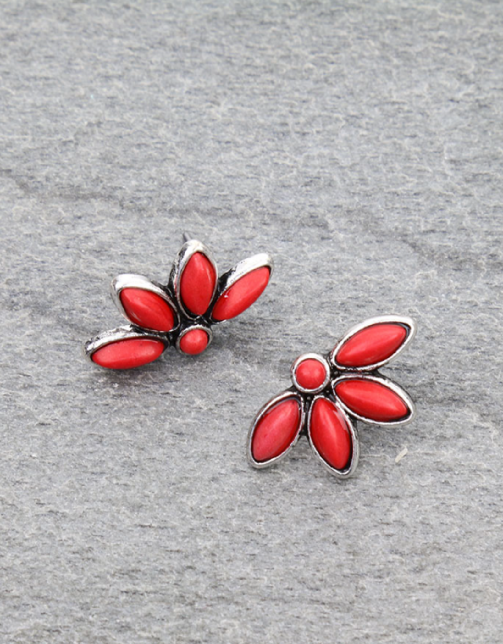 WESTERN FLOWER STONE STUD EARRINGS RED