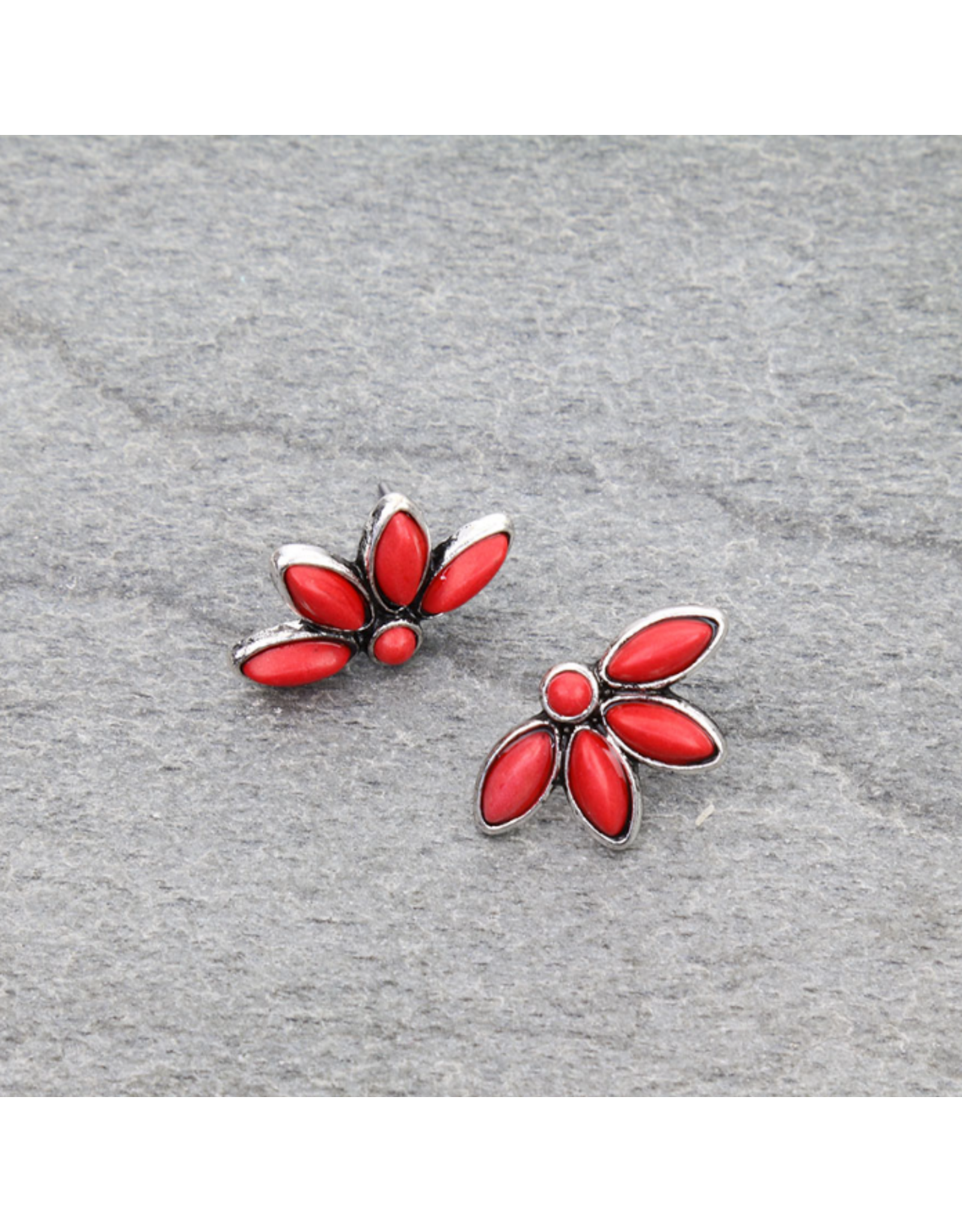 WESTERN FLOWER STONE STUD EARRINGS RED