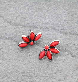 WESTERN FLOWER STONE STUD EARRINGS RED
