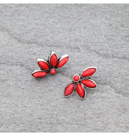 WESTERN FLOWER STONE STUD EARRINGS RED