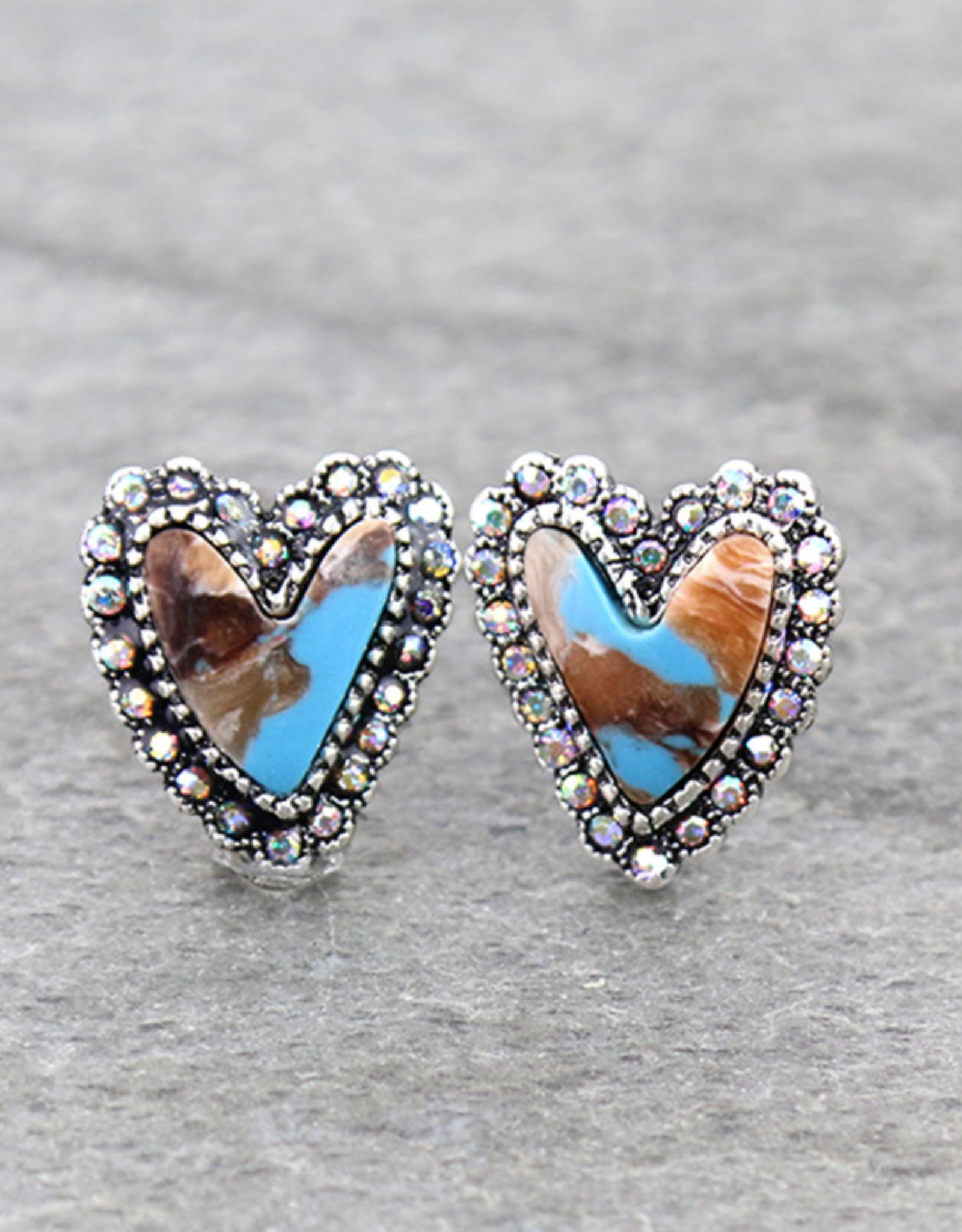 HEART HAND STONE STUD EARRINGS