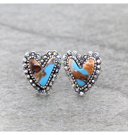 HEART HAND STONE STUD EARRINGS