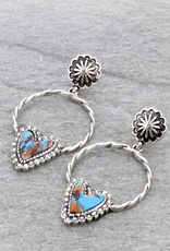 HEART HAND STONE HOOP STUDS EARRINGS