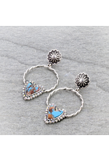 HEART HAND STONE HOOP STUDS EARRINGS