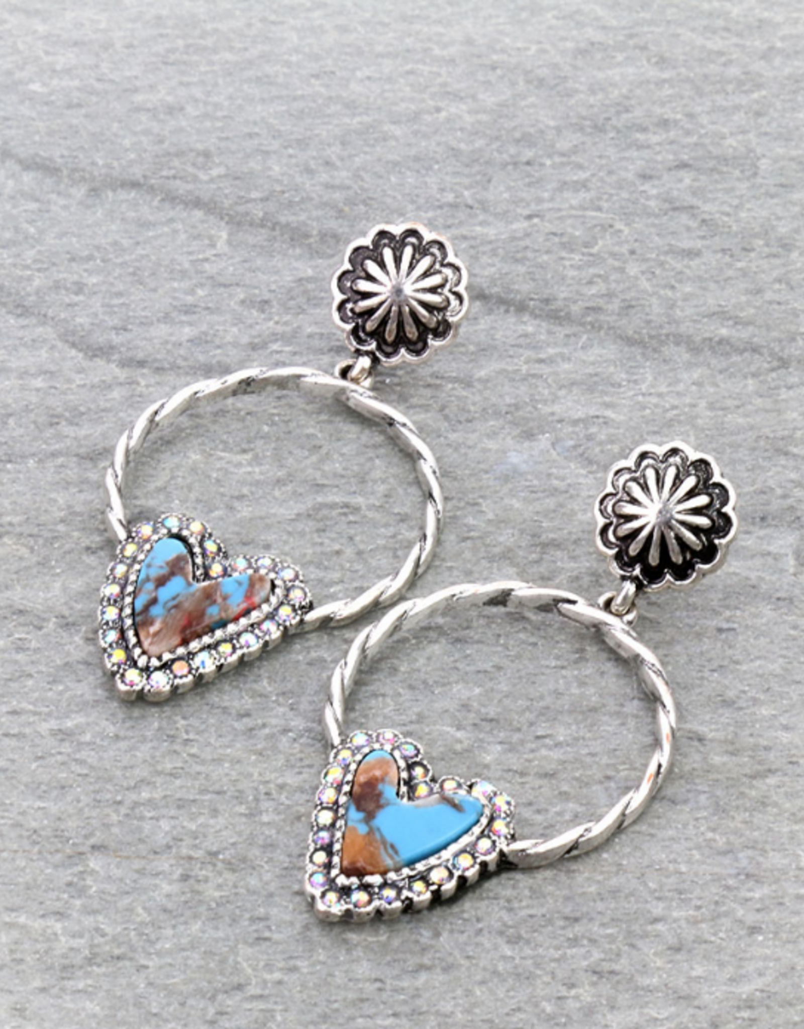 HEART HAND STONE HOOP STUDS EARRINGS