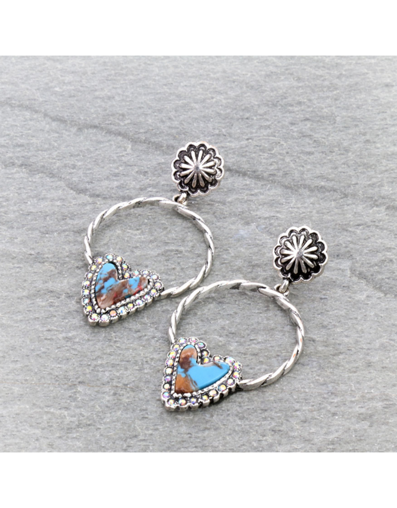 HEART HAND STONE HOOP STUDS EARRINGS